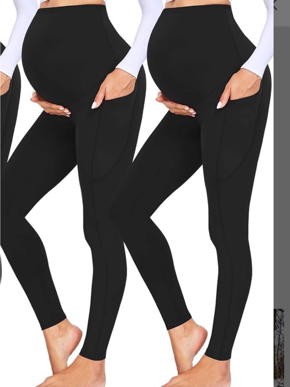 Maternity High-Waist Black Nursing Leggings with Side Pockets 3 PACK